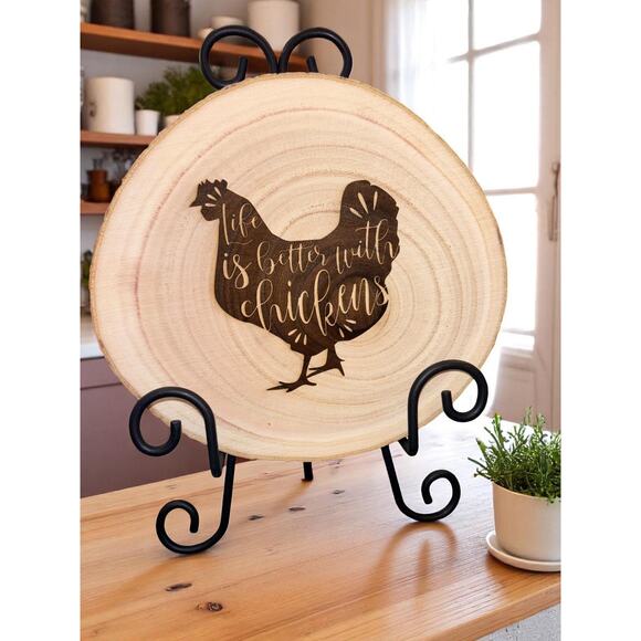Engraved Rustic Wood Slice Life Is Better With Chickens Farmhouse Kitchen Decor - Picture 1 of 4